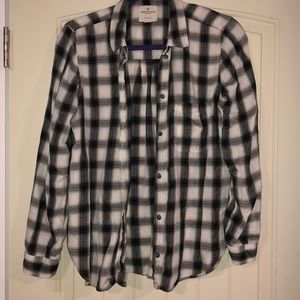 American Eagle grey, black, and white flannel